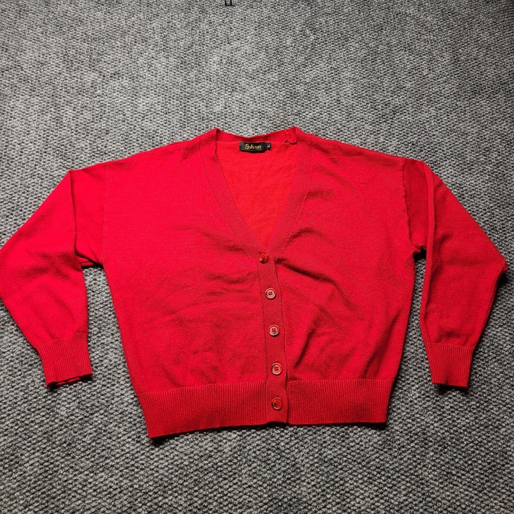 Saturn Womens Red V-Neck Button Front Knit Cardigan Sweater Size XL